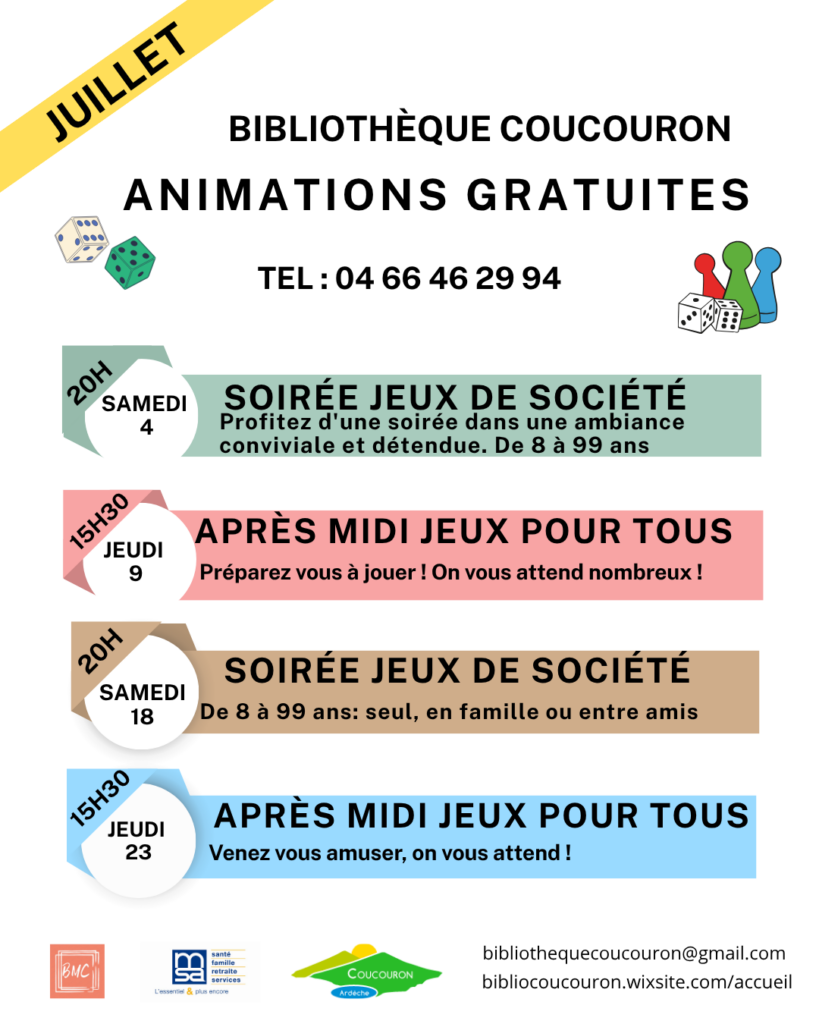 Retrouvez le programme des animations de la bibliothèque de Coucouron.
